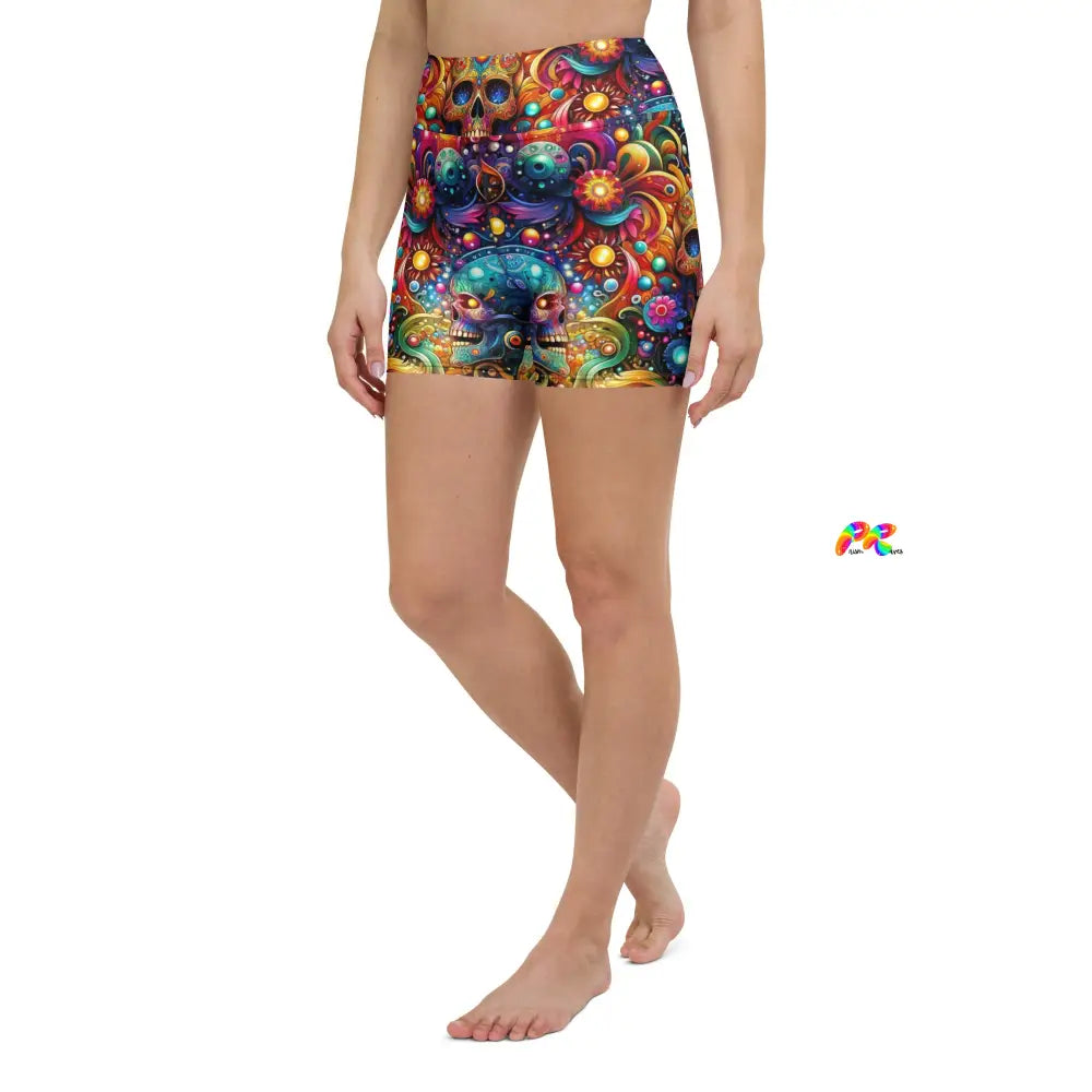 Skull Light Fantasia Rave Yoga Shorts