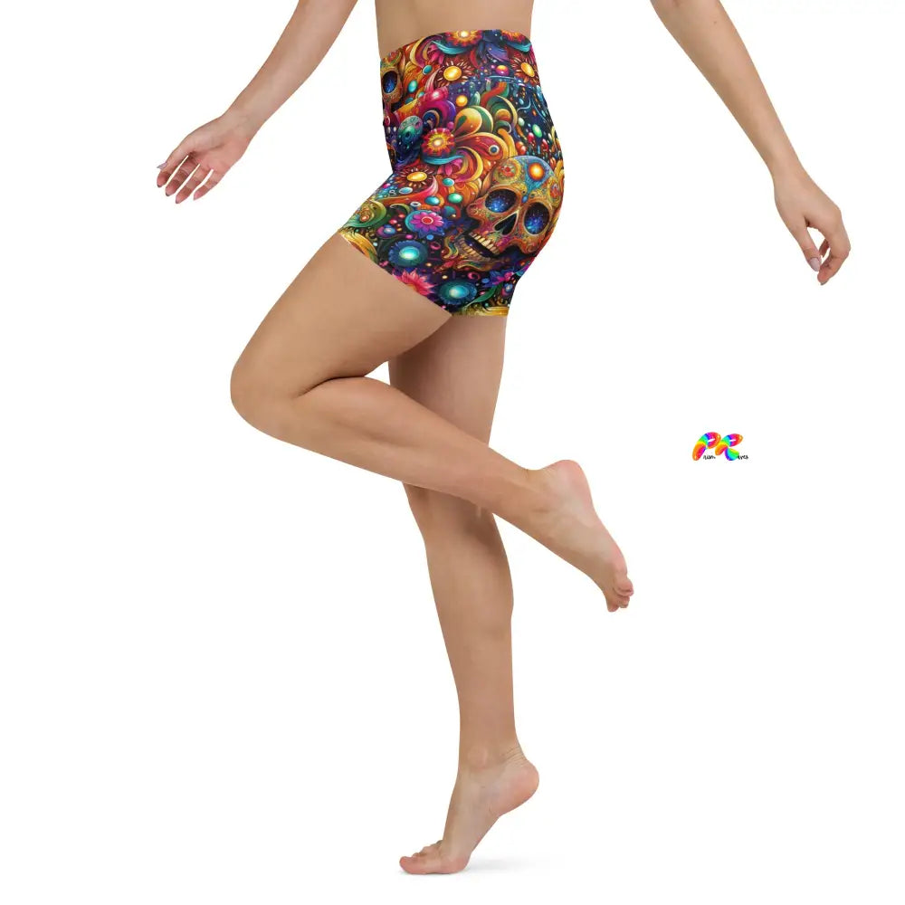 Skull Light Fantasia Rave Yoga Shorts