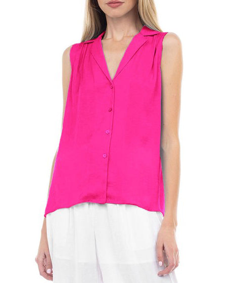 Hot Pink Sleeveless Button Down Shirt