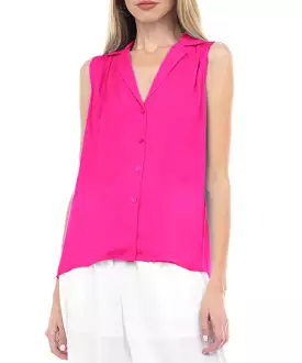 Hot Pink Sleeveless Button Down Shirt