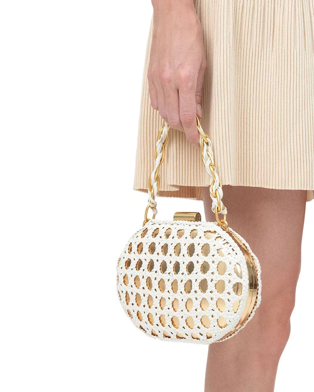 Sol Macrame Leather Clutch in White