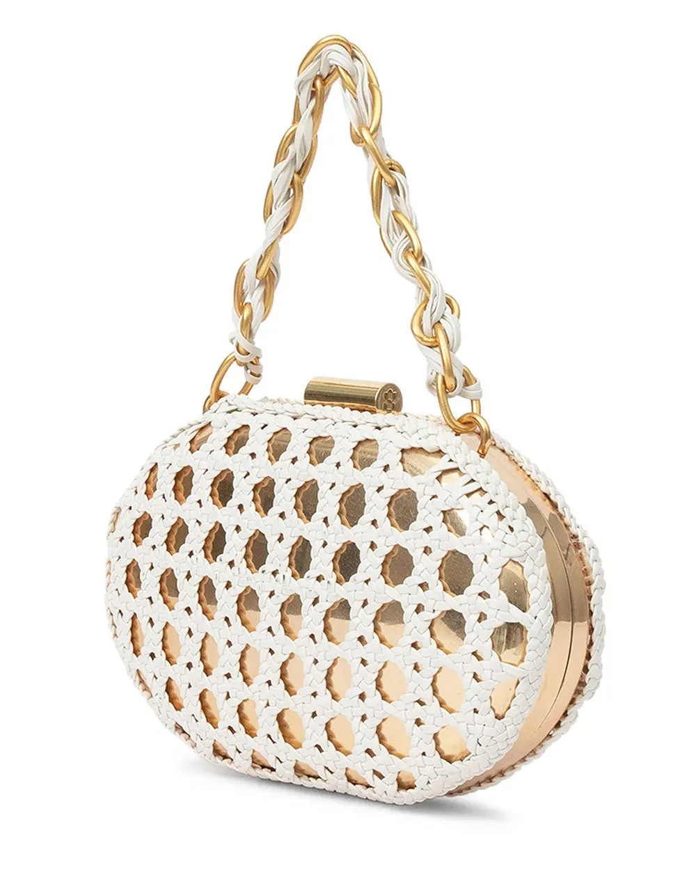 Sol Macrame Leather Clutch in White