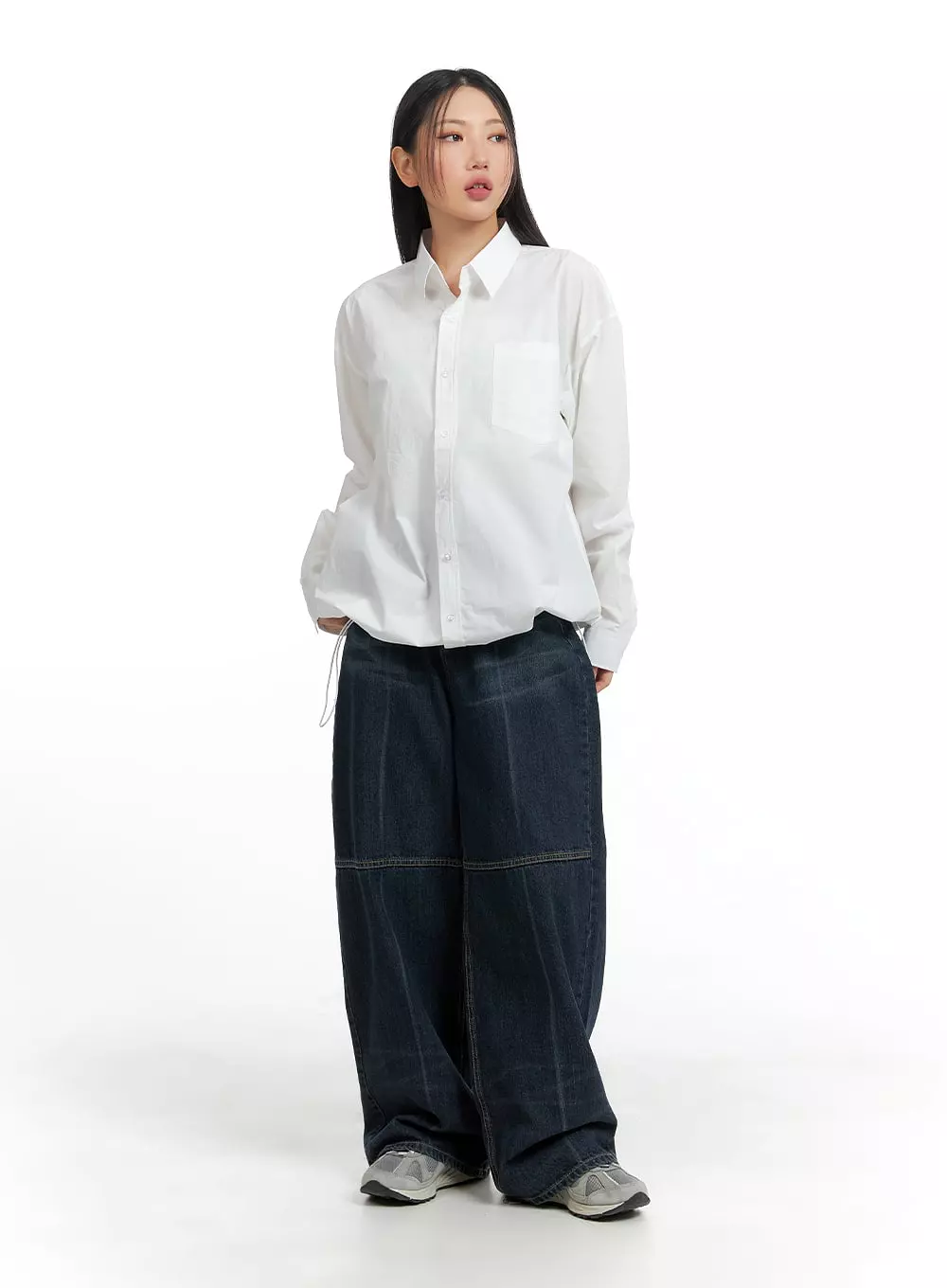 Solid Drawstring Blouse - Unisex Shirt CM418