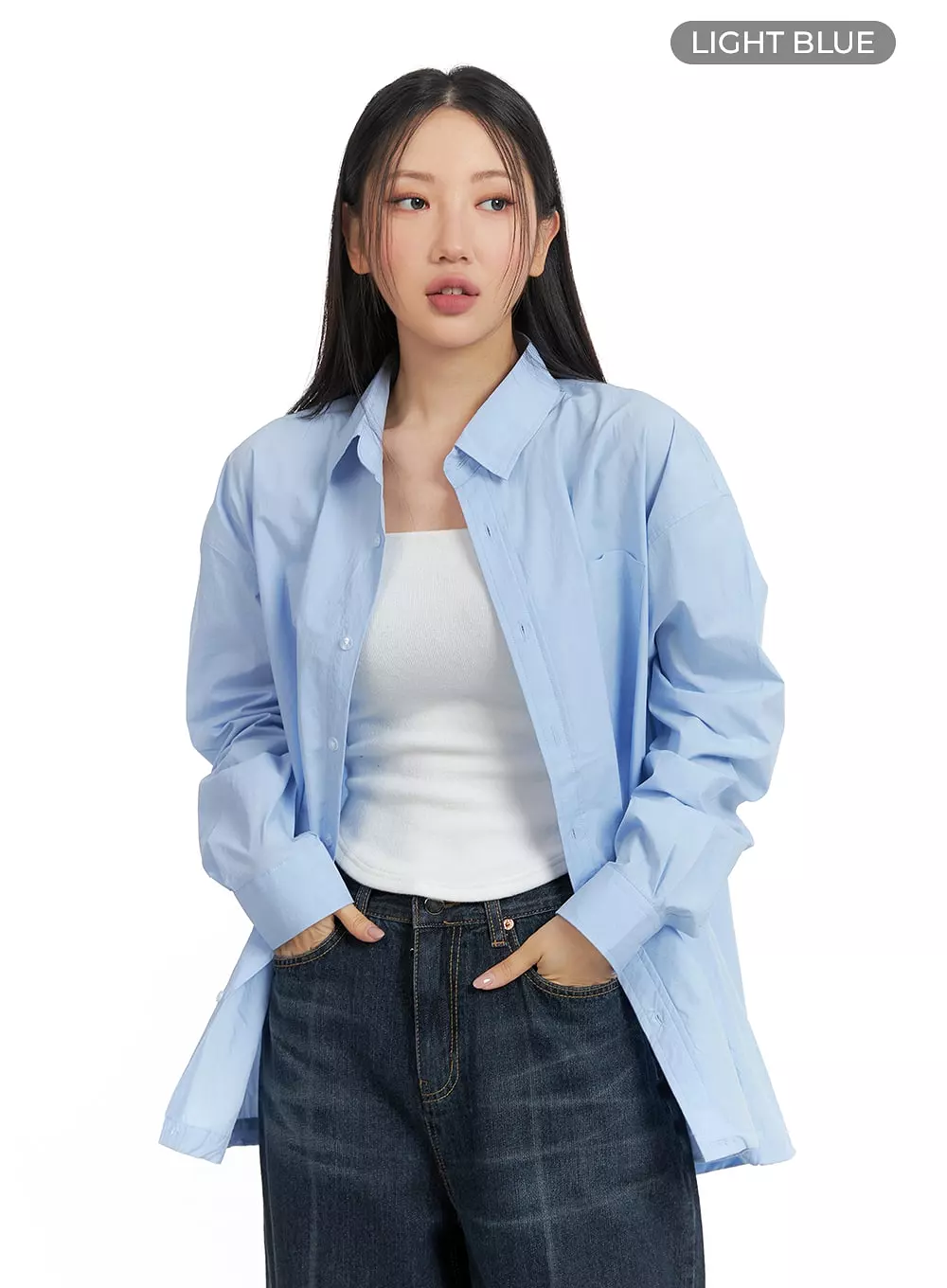 Solid Drawstring Blouse - Unisex Shirt CM418