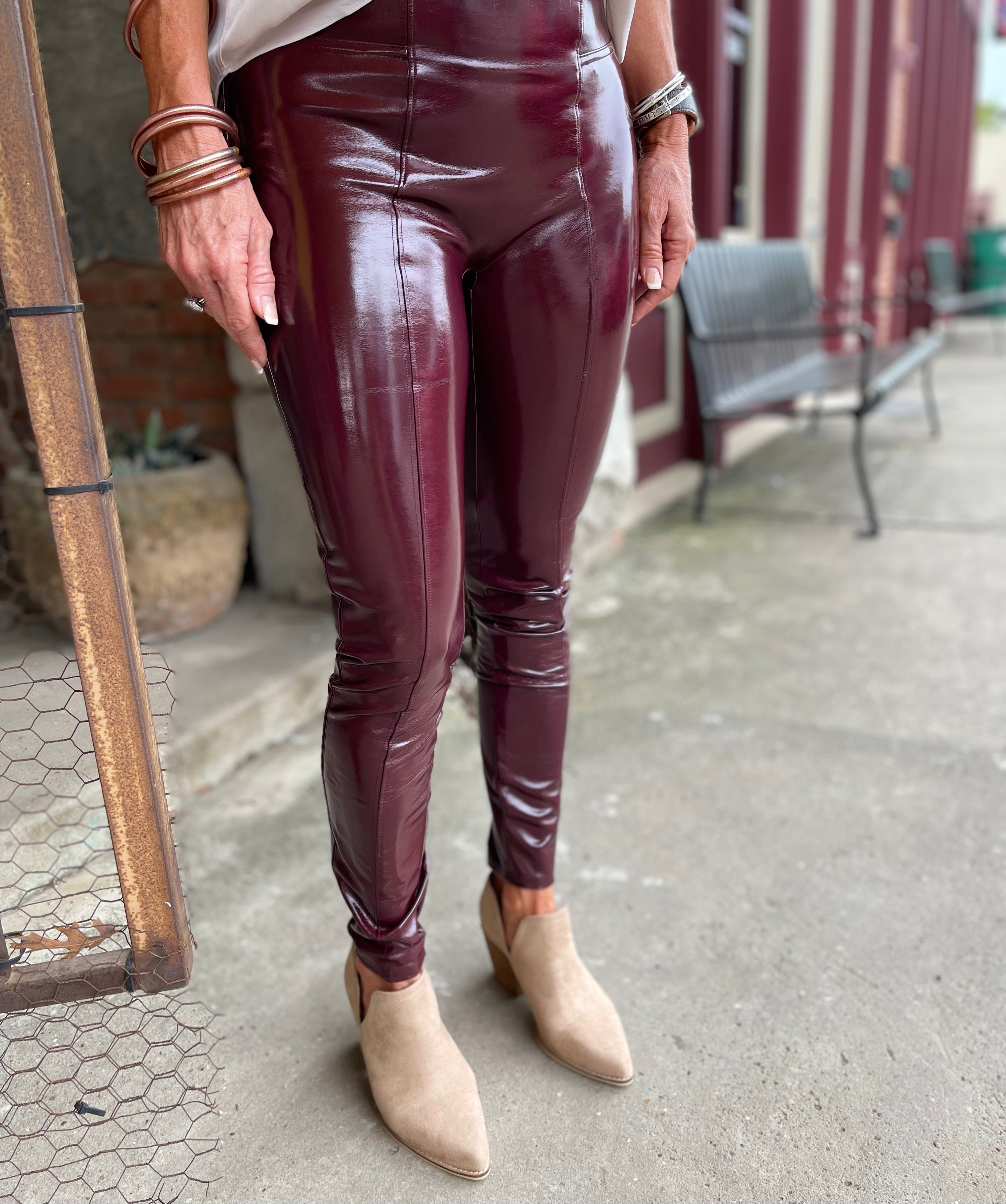 Spanx Wine Faux Patent Leather Leggings