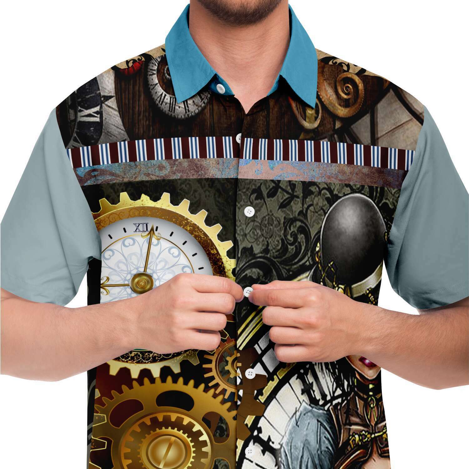 Steampunk Warrior Short Sleeve Button Down Shirt