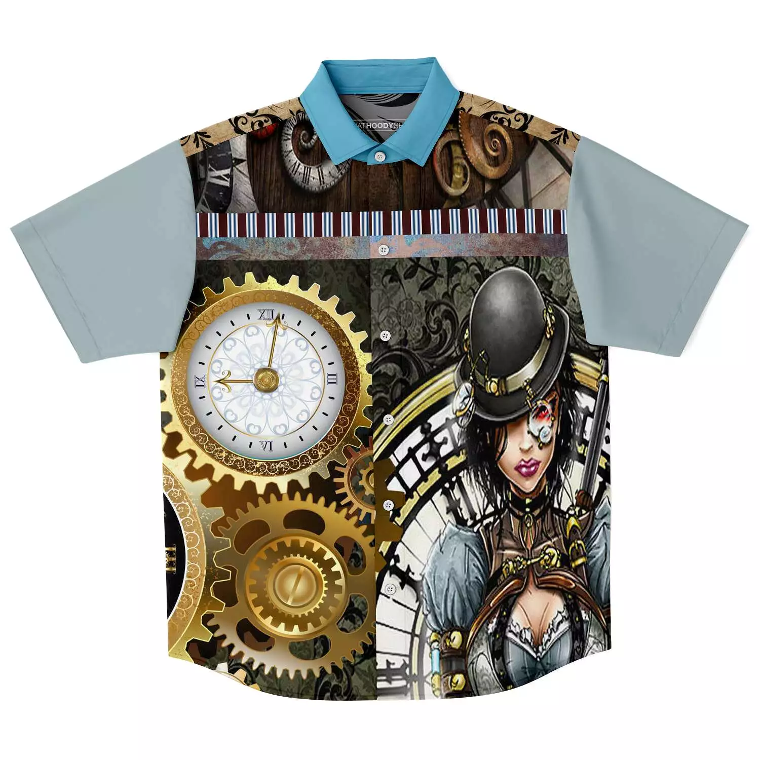 Steampunk Warrior Short Sleeve Button Down Shirt