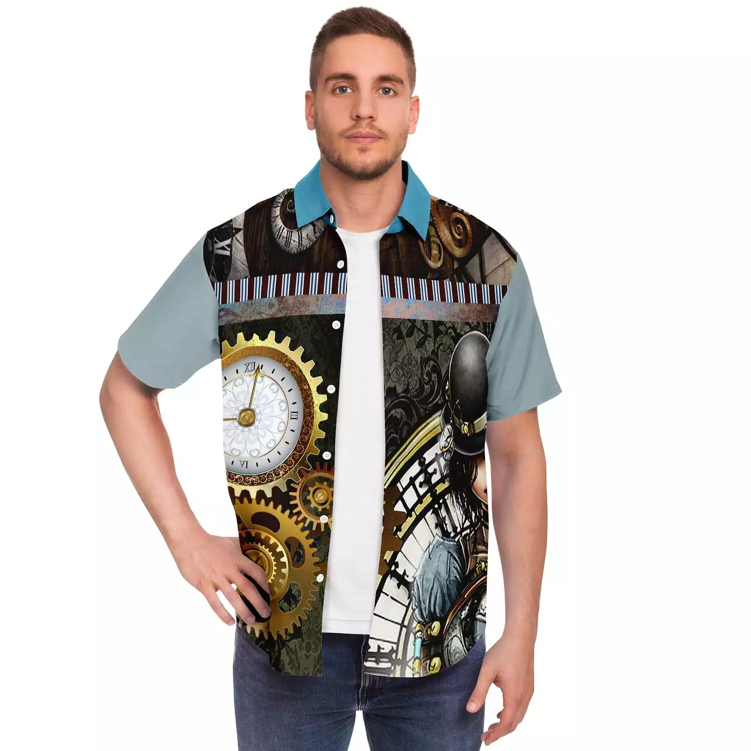 Steampunk Warrior Short Sleeve Button Down Shirt