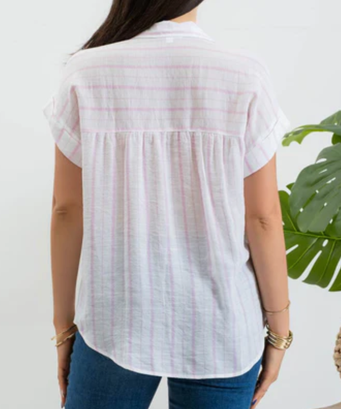 Pink Striped Button Down Top