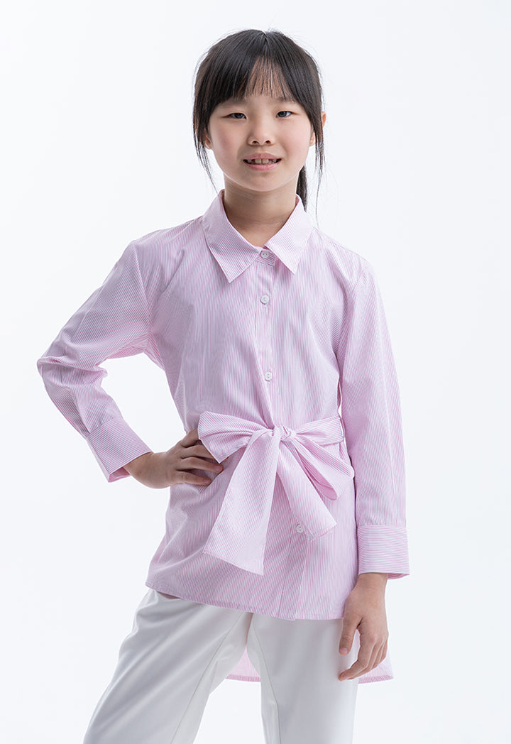 Stripped Overlapping Self-Tie Wrap Shirt