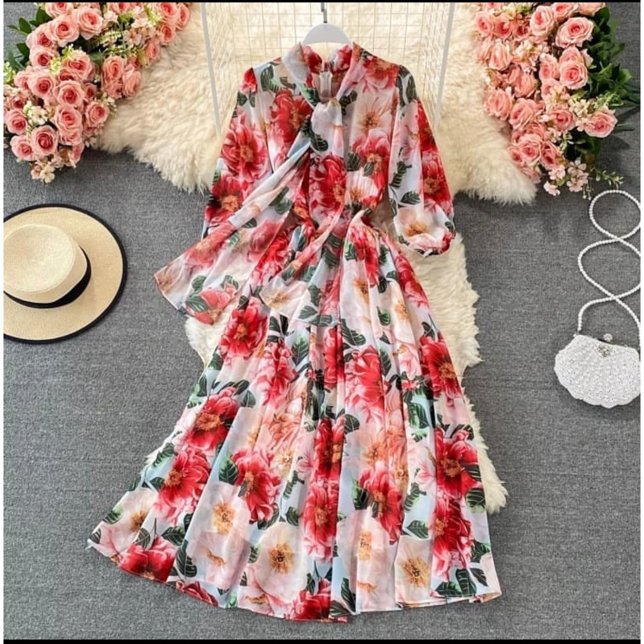 Summer Floral Chiffon Bohemian Long Dress