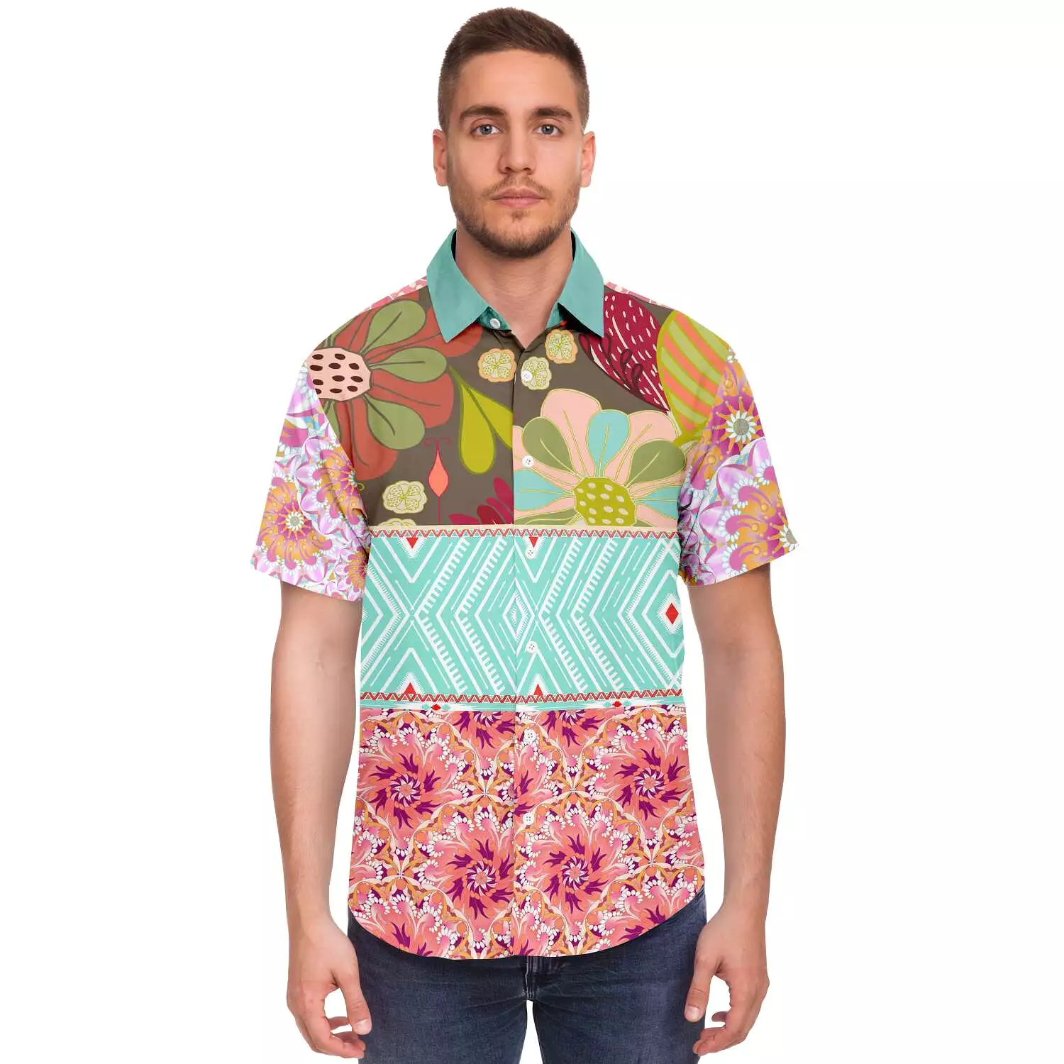 Summer Love printed short sleeve casual shirt.