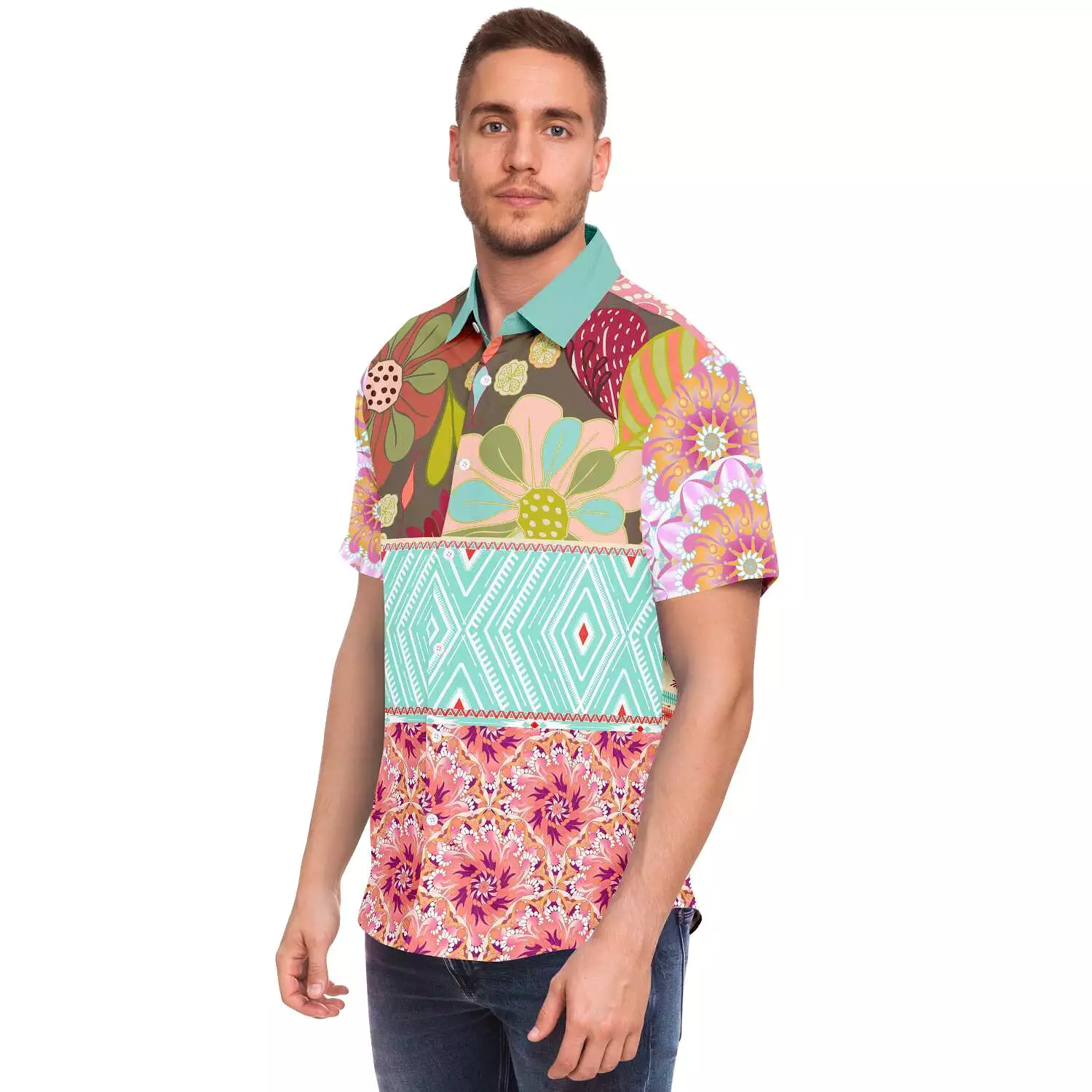 Summer Love printed short sleeve casual shirt.