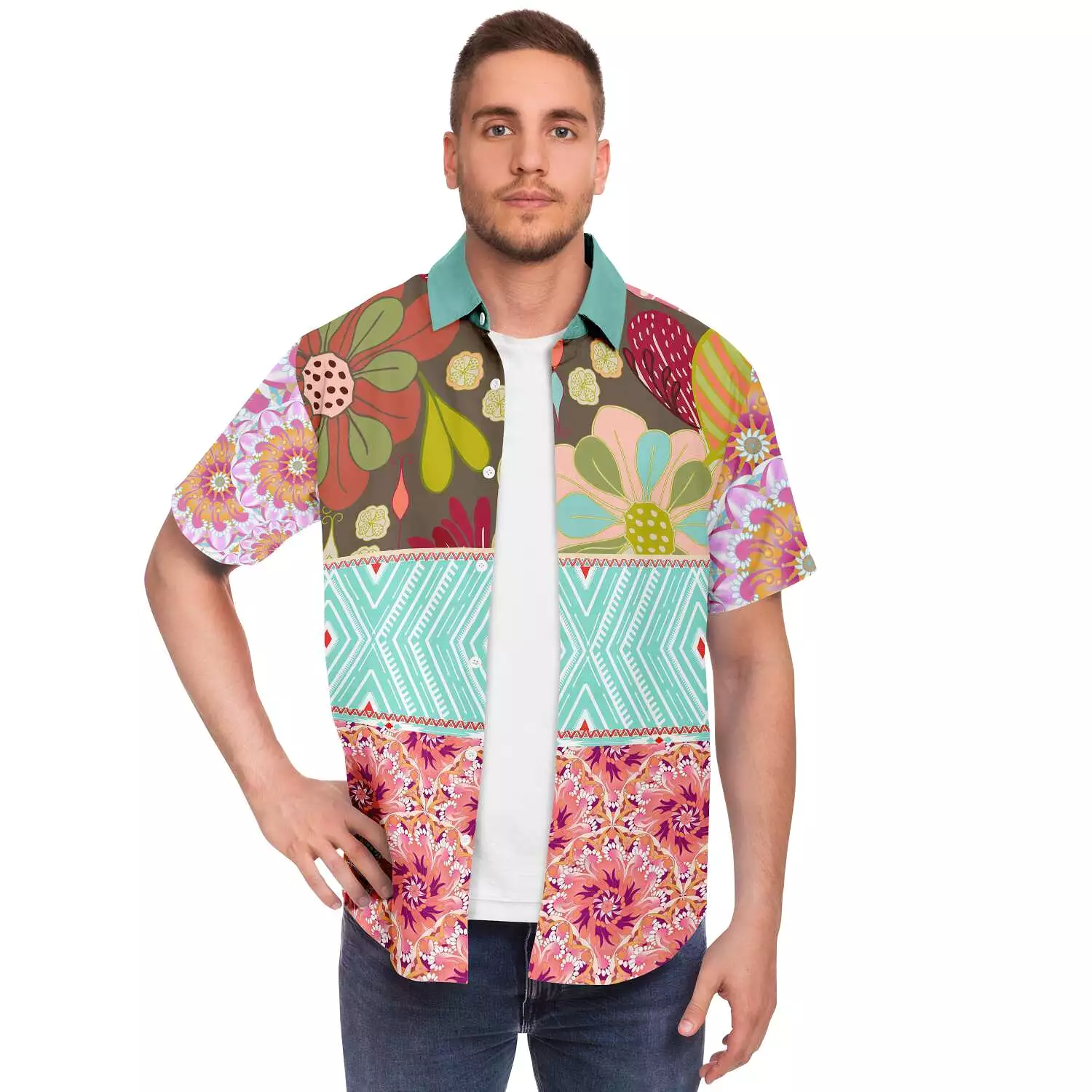 Summer Love printed short sleeve casual shirt.