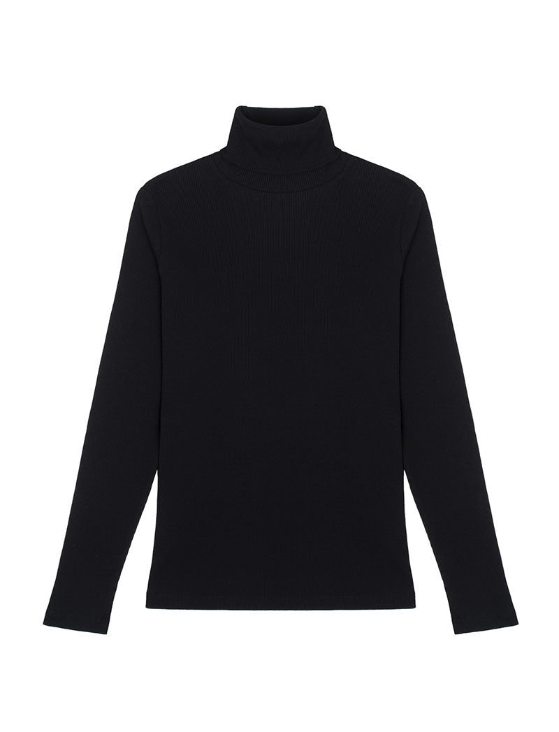 Sunspel Ribbed Roll Neck T-Shirt for Women - Black