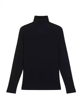 Sunspel Ribbed Roll Neck T-Shirt for Women - Black