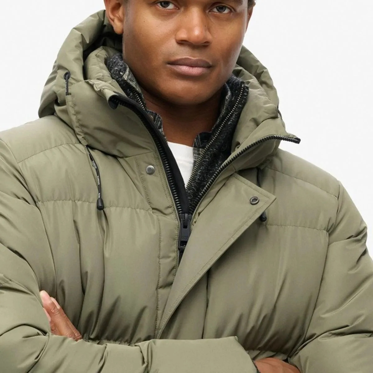 Superdry Hooded Sports Puffer Jacket Dusty Olive Green