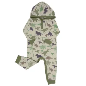 Green Dino Bamboo Hooded Pocket Romper by Sweet Bamboo