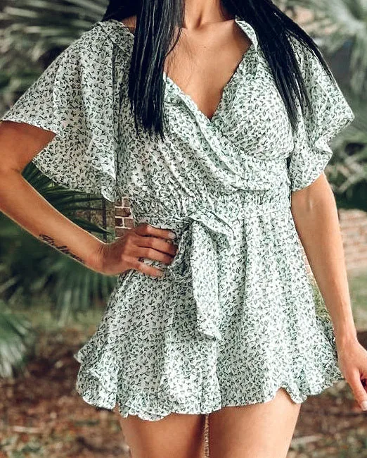 Blue Sweet Summer Floral Romper