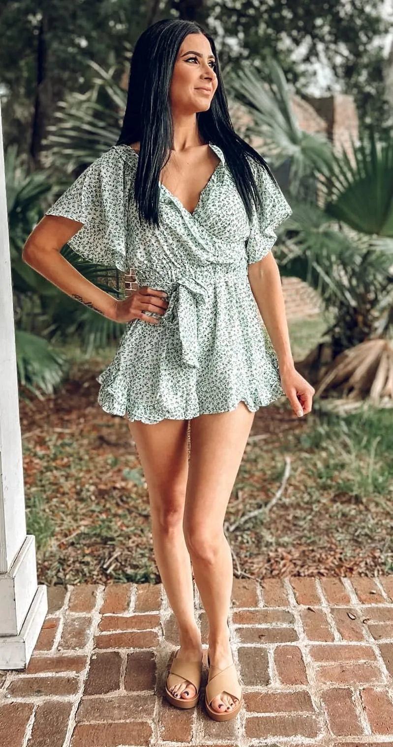 Blue Sweet Summer Floral Romper