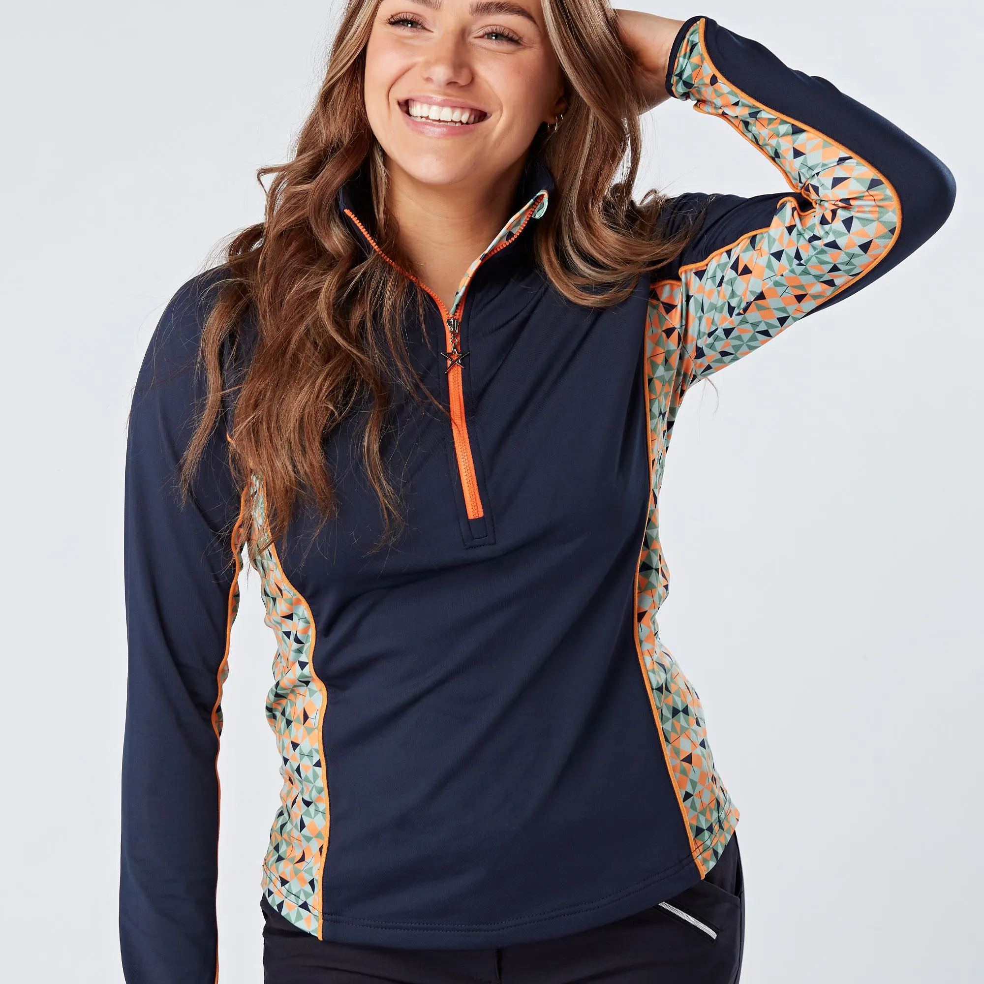 Swing Out Sister Sophie Print Thermal Ladies Golf Mid Layer Apricot Pattern