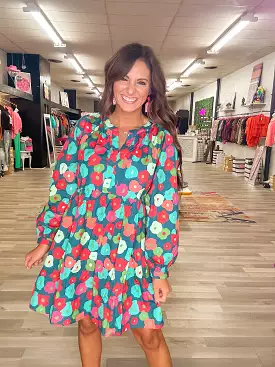 Teal Flower Power Baby Doll Dress