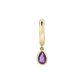 Teardrop Slim Hoop Amethyst 14k Yellow Gold