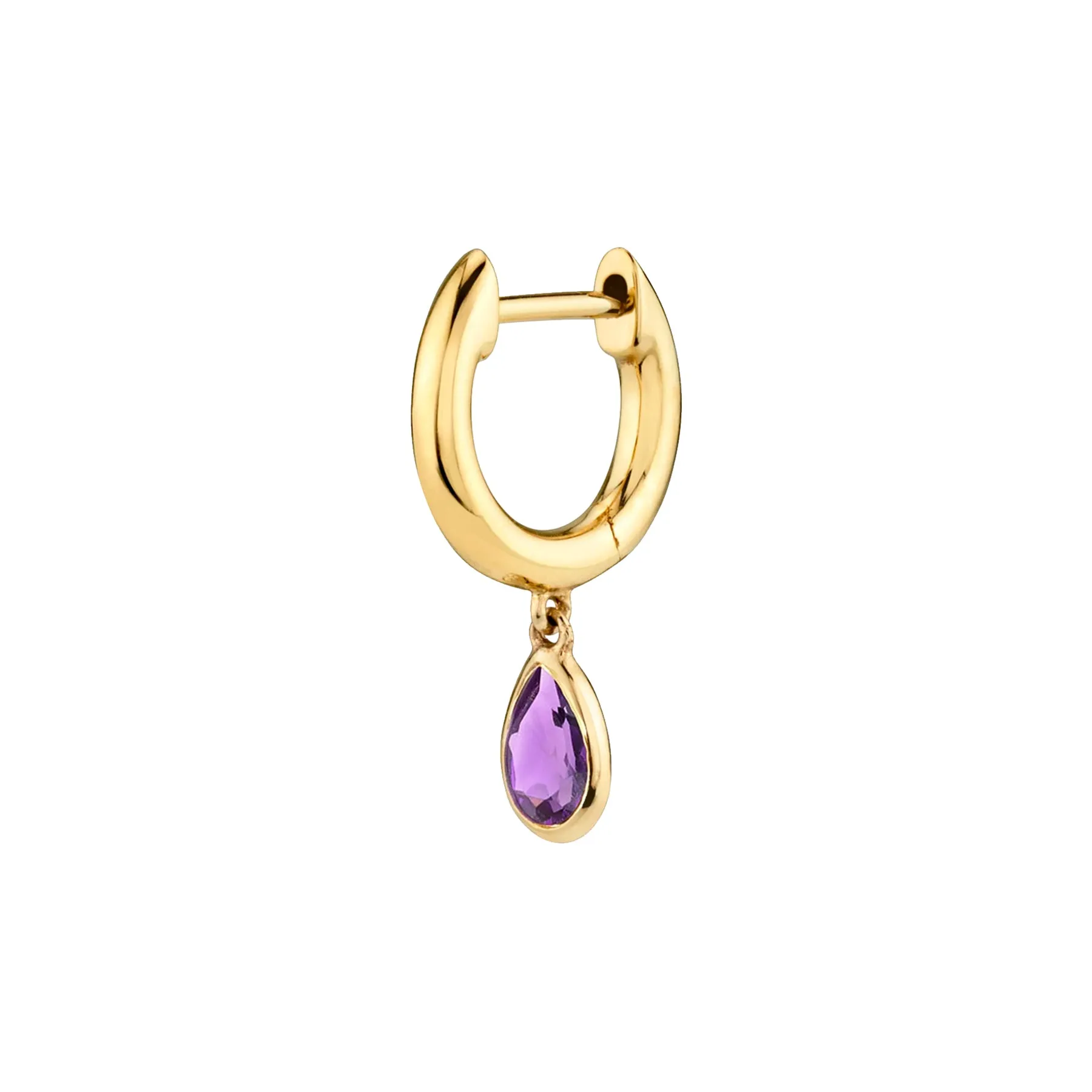 Teardrop Slim Hoop Amethyst 14k Yellow Gold