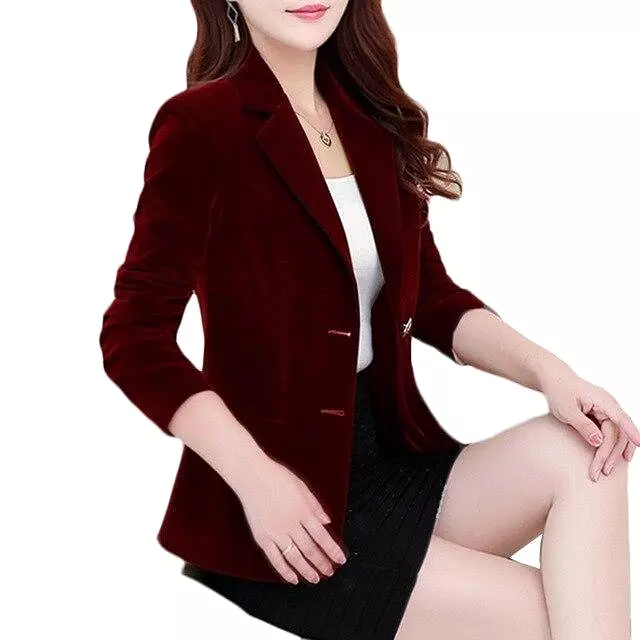 Tender Velvet Blazer Women Casual Plain Solid