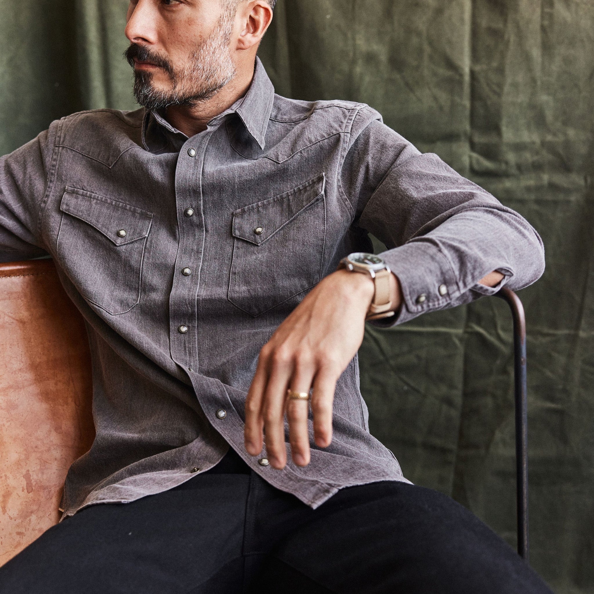 The Western Shirt in Soil Pigment Selvage Denim - Results: