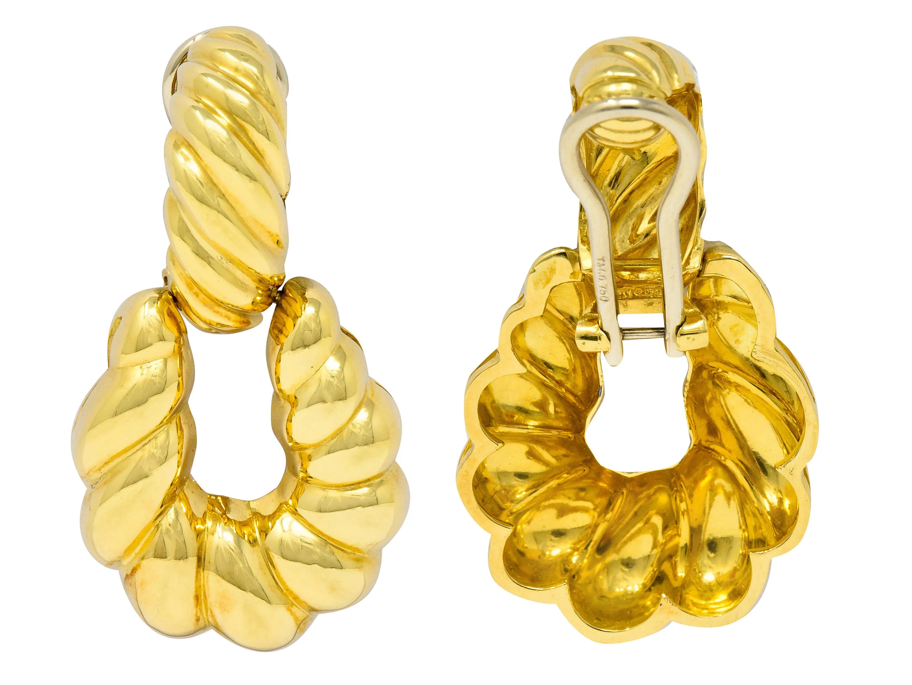 18K Gold Ribbed Doorknocker Ear-Clip Earrings by Tiffany & Co.