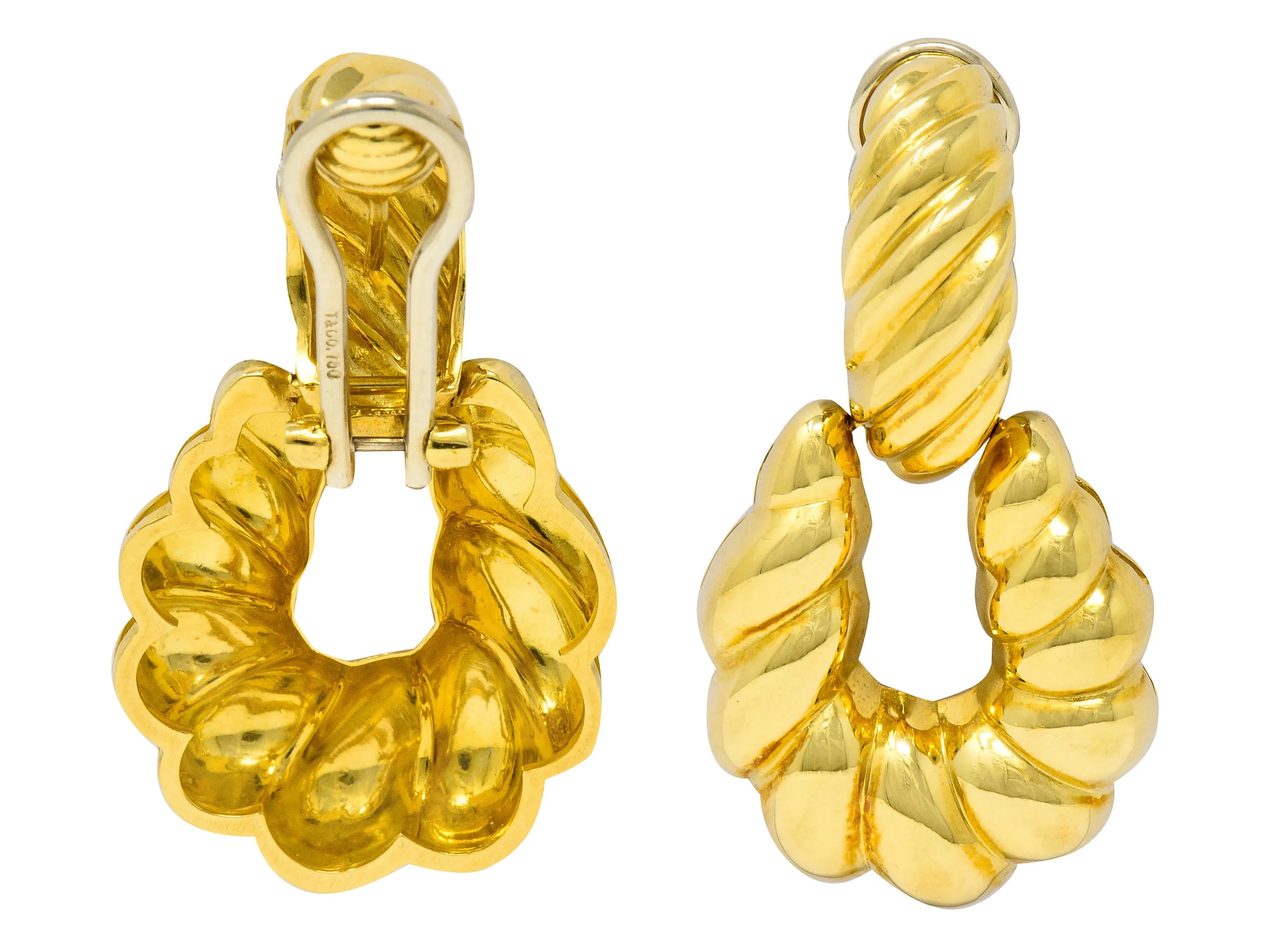 18K Gold Ribbed Doorknocker Ear-Clip Earrings by Tiffany & Co.