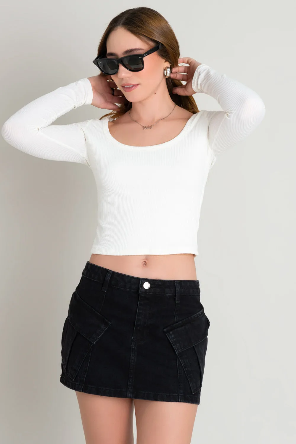 Round Neck Straight Fit Ribbed Top