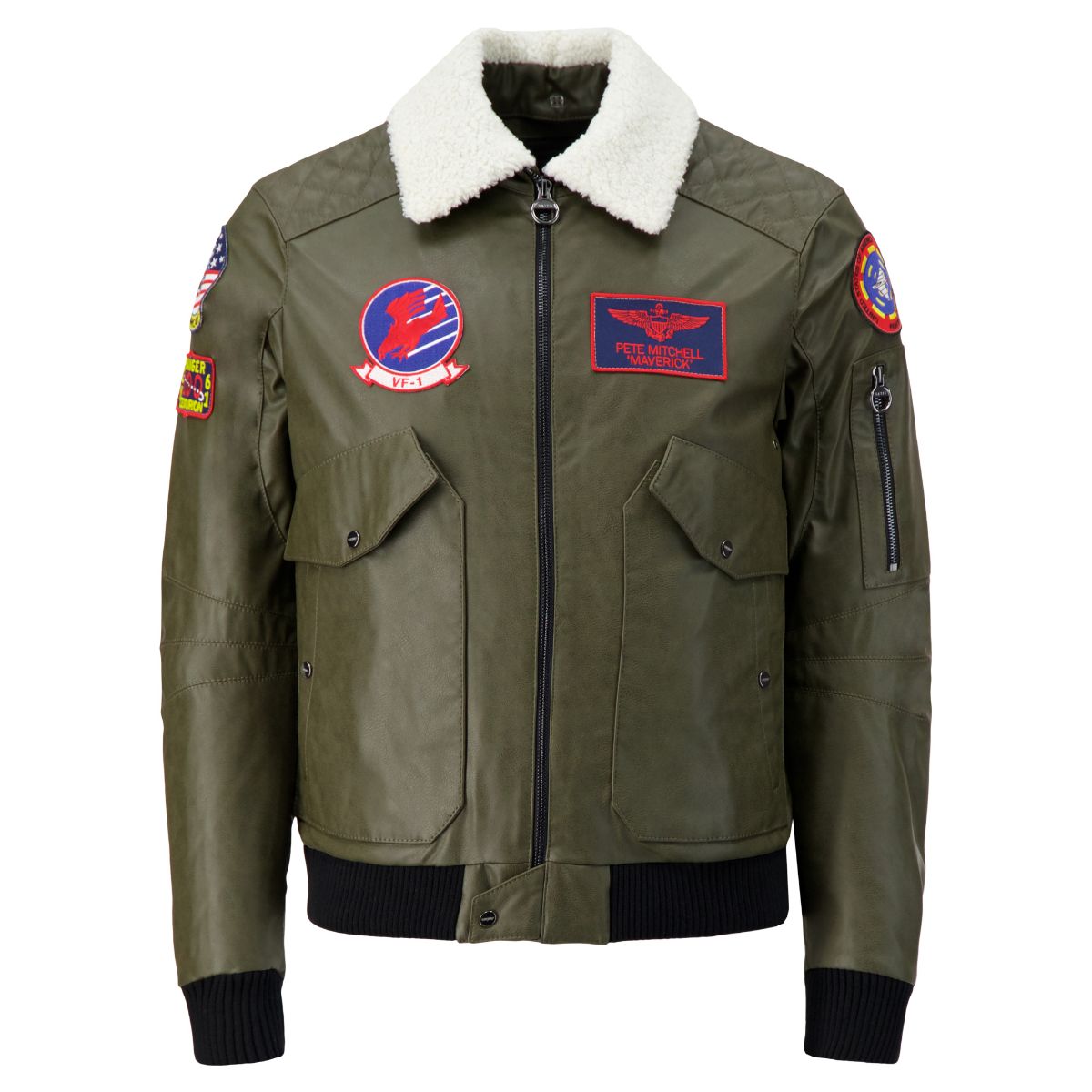 TOP GUN Vegan Leather Bomber Jacket - MILITARY GREEN