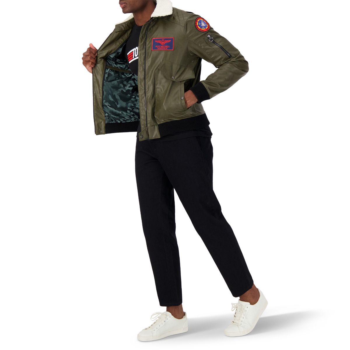 TOP GUN Vegan Leather Bomber Jacket - MILITARY GREEN