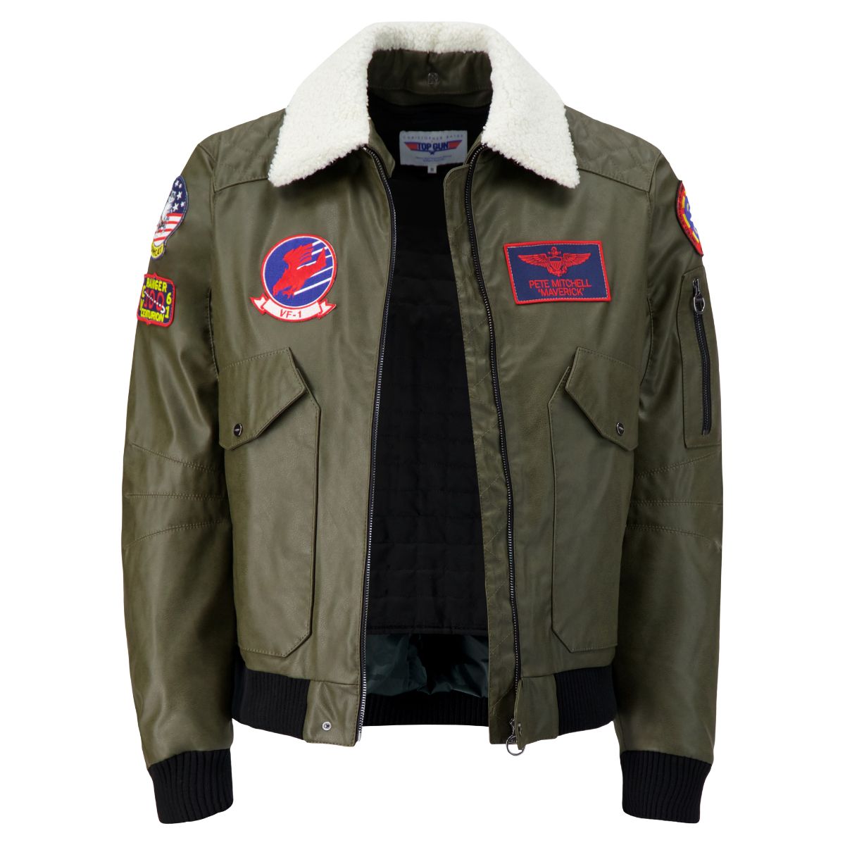 TOP GUN Vegan Leather Bomber Jacket - MILITARY GREEN