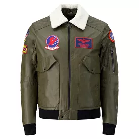 TOP GUN Vegan Leather Bomber Jacket - MILITARY GREEN