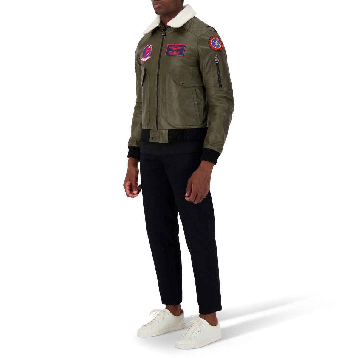 TOP GUN Vegan Leather Bomber Jacket - MILITARY GREEN