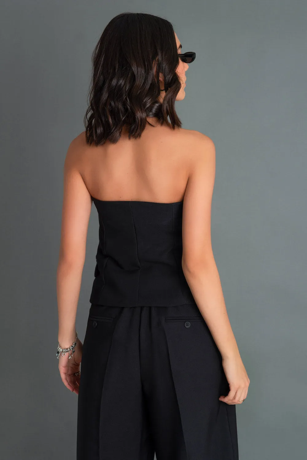 Buttoned Straight Fit Strapless Top