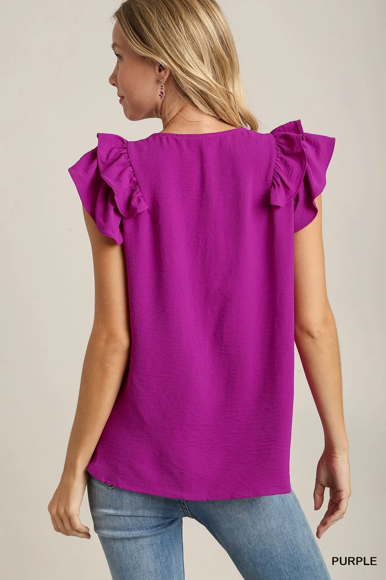 Umgee Purple Flutter Sleeve Top Trending Fashion Item