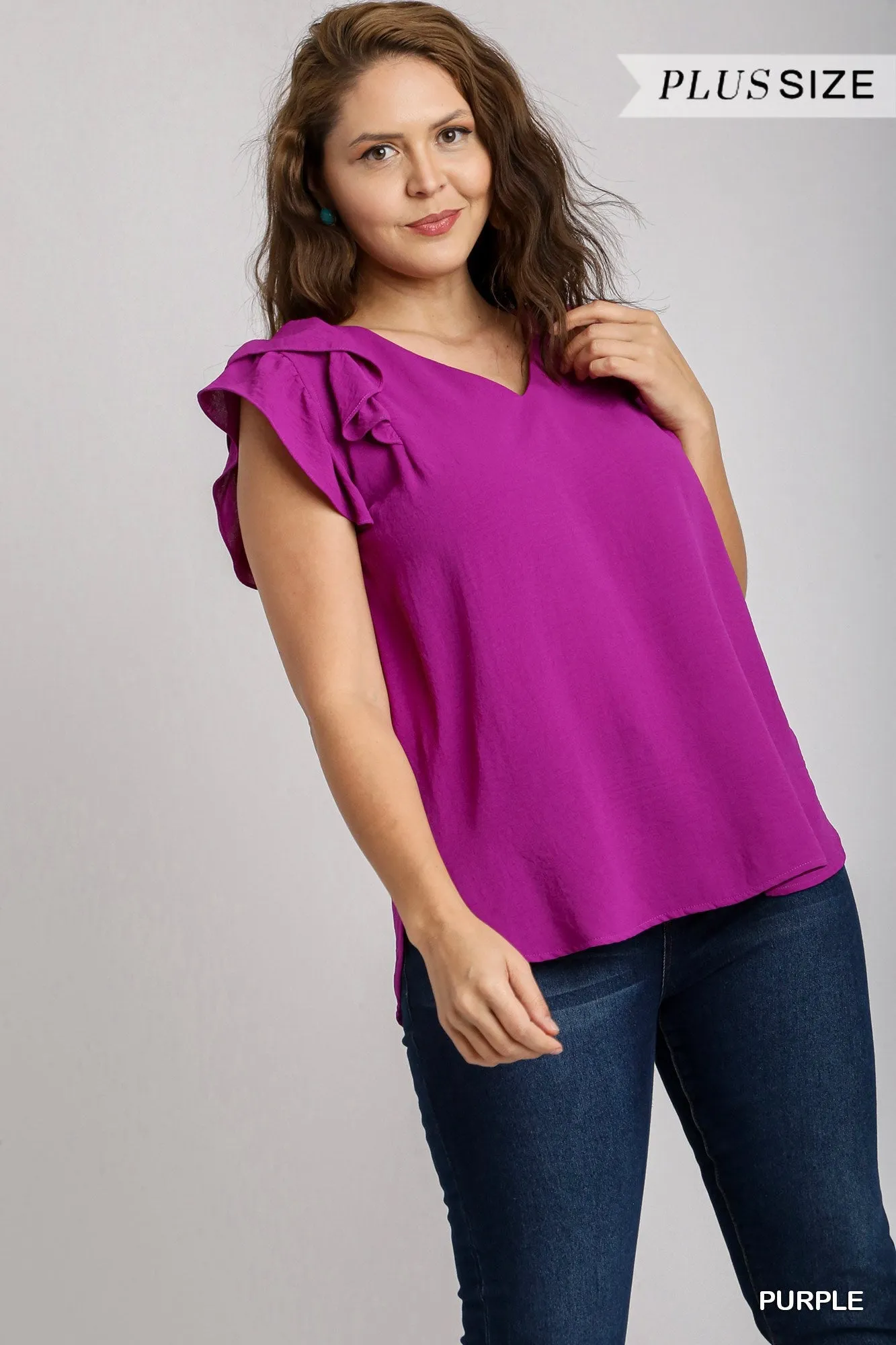 Umgee Purple Flutter Sleeve Top Trending Fashion Item