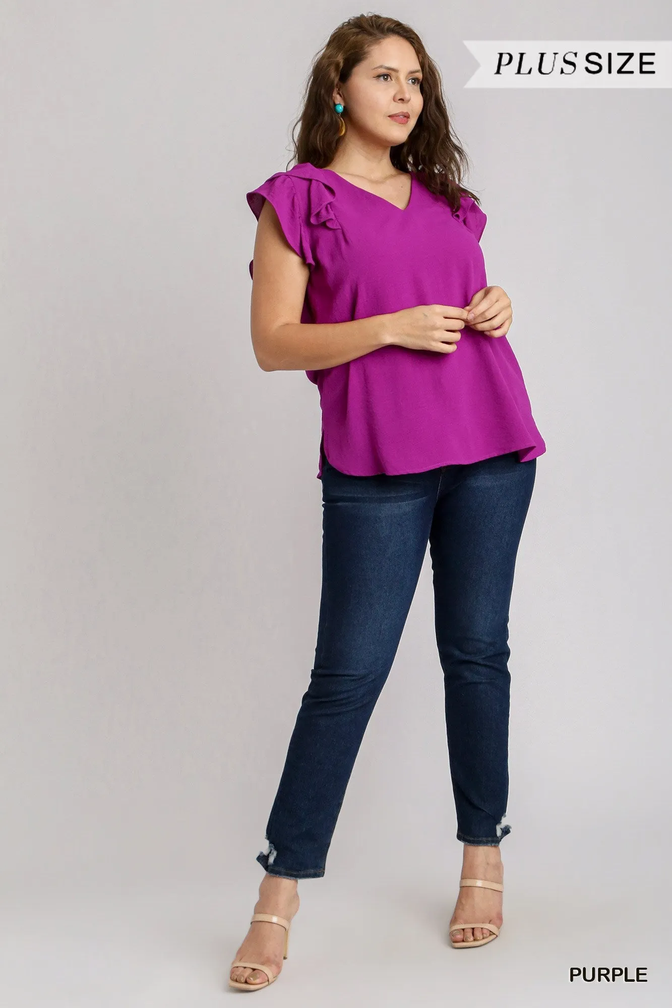 Umgee Purple Flutter Sleeve Top Trending Fashion Item