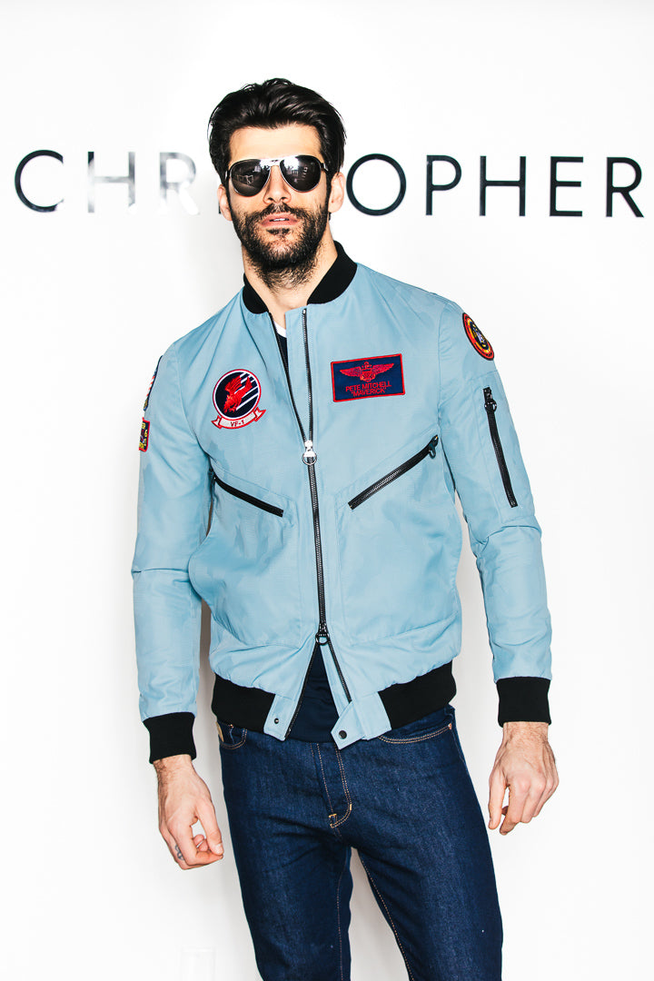 Unisex Camo Steel Blue Bomber Jacket - Top Gun