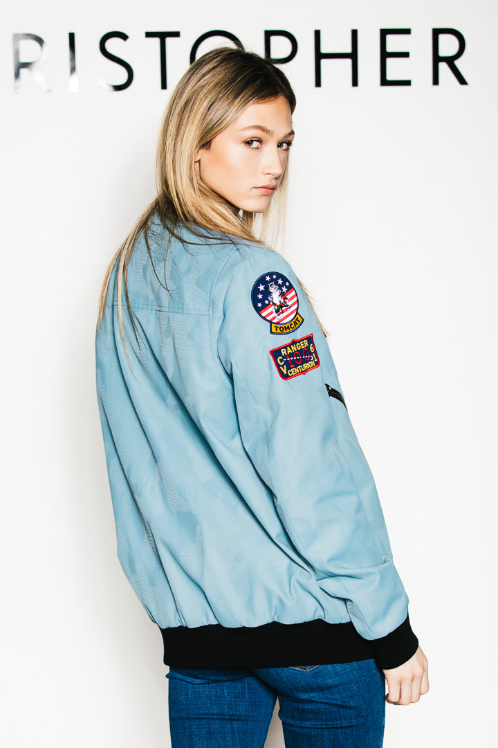 Unisex Camo Steel Blue Bomber Jacket - Top Gun