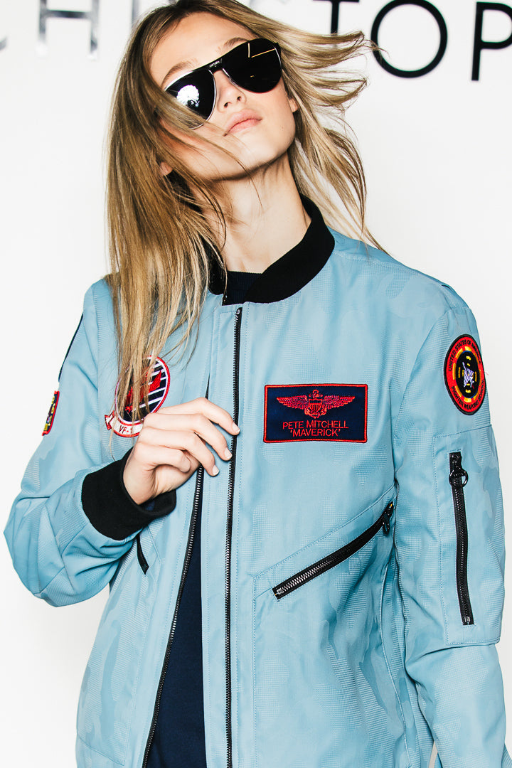 Unisex Camo Steel Blue Bomber Jacket - Top Gun