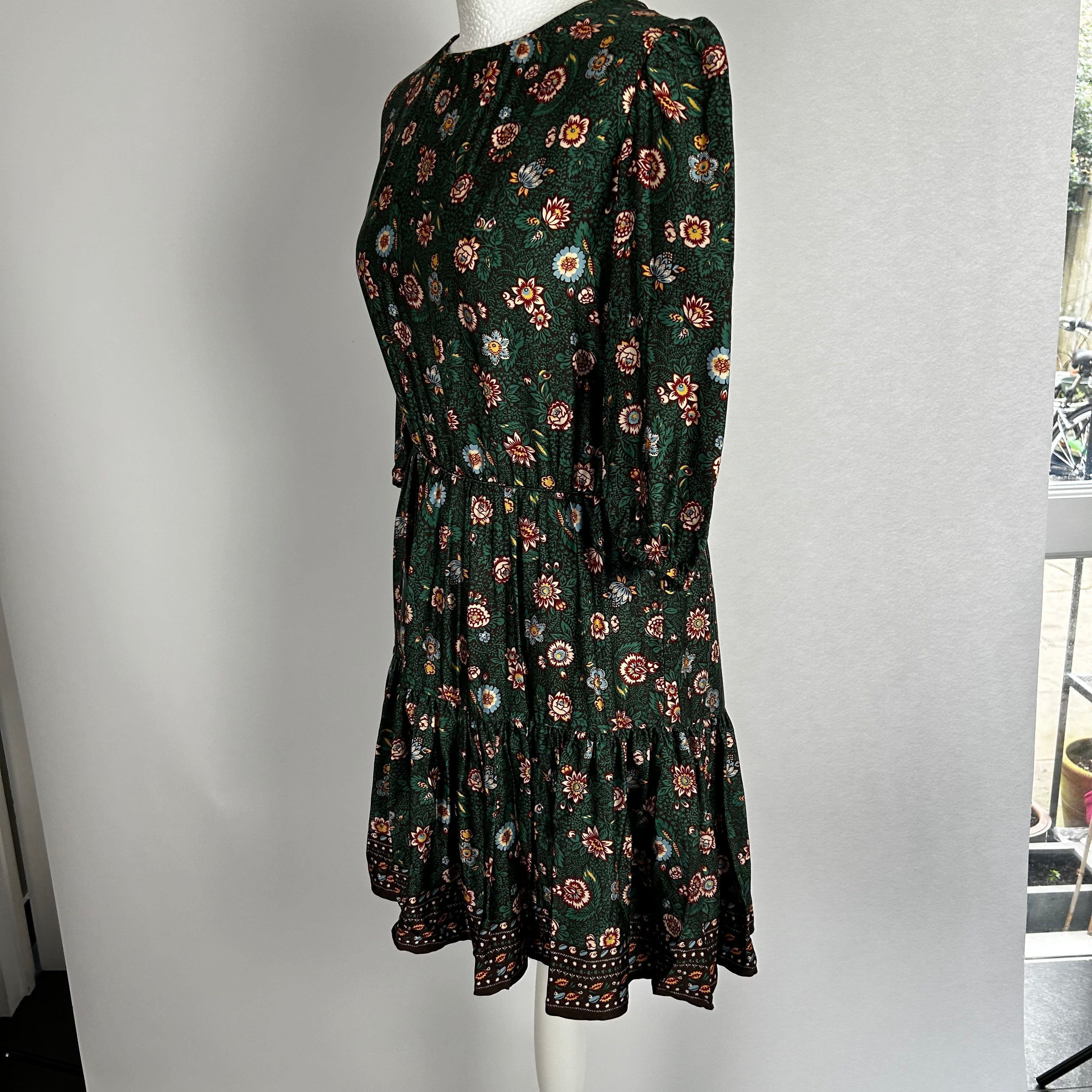 Vanessa Bruno green floral satin mini dress, size M.