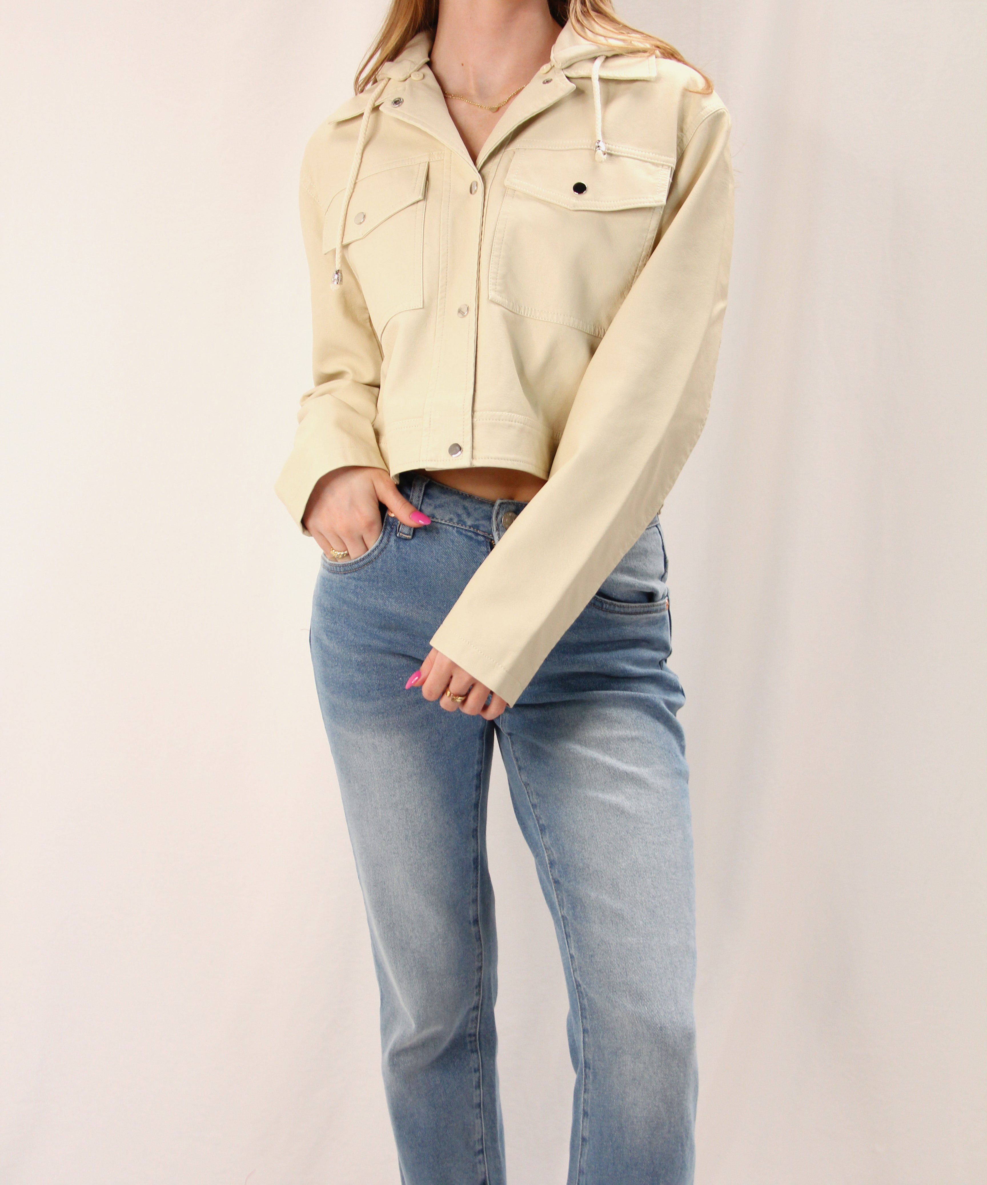 Vegan Cream Leather Jacket