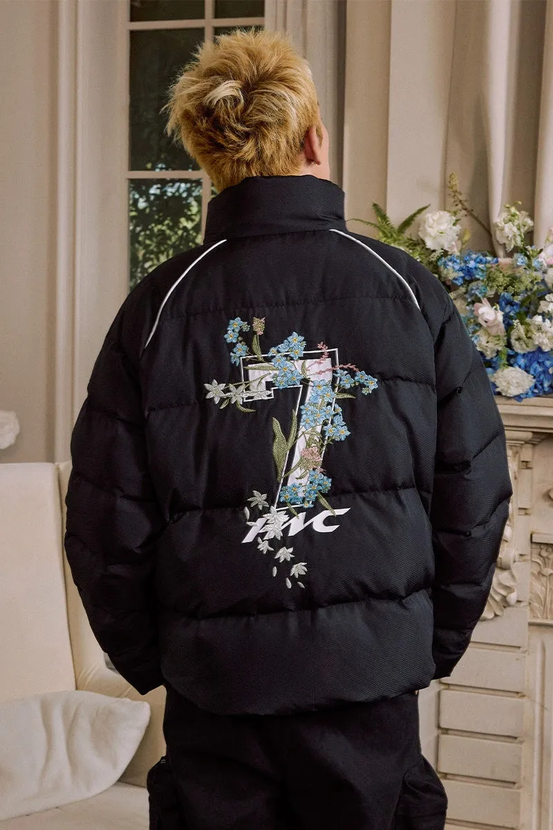 Vintage Floral Embroidered Puffer Jacket