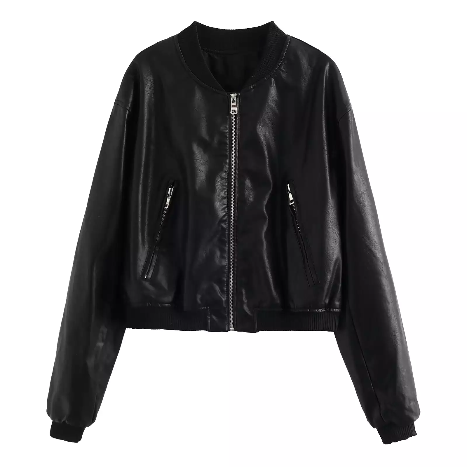 Vintage Gradient Leather Jacket - Stand Collar - Short Coat - Spring 2023 - Women's Locomotive Style