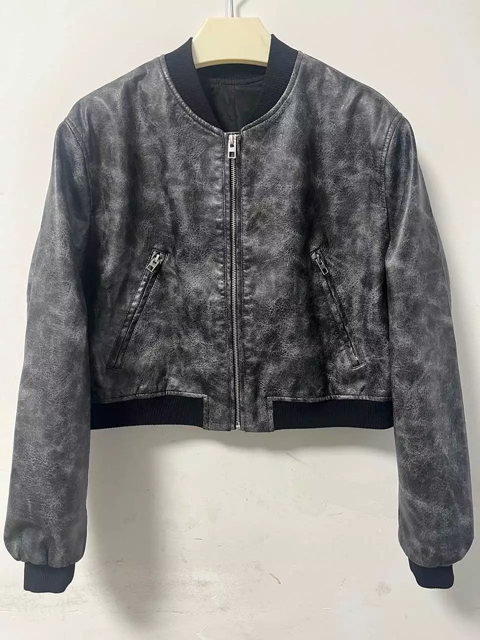 Vintage Gradient Leather Jacket - Stand Collar - Short Coat - Spring 2023 - Women's Locomotive Style